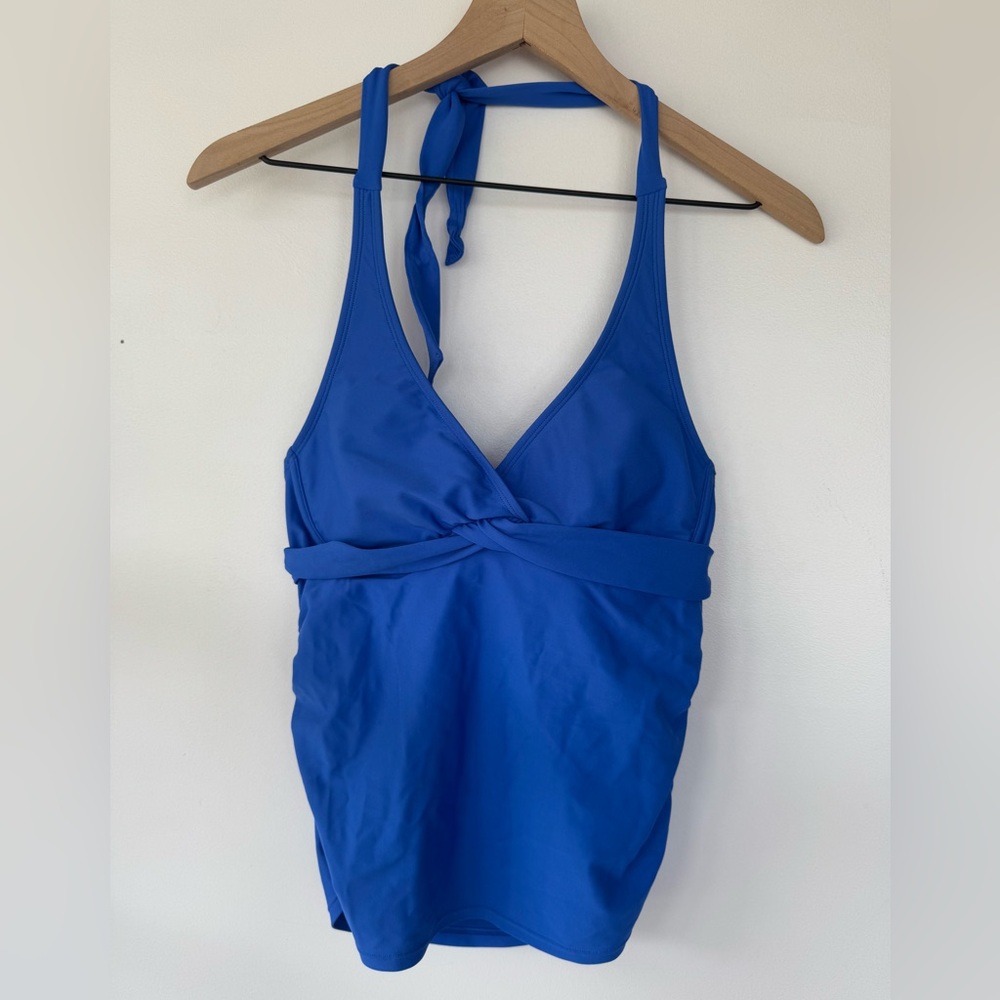 Athleta Blue‎ Halter Top 34 B/C Ruched Sides